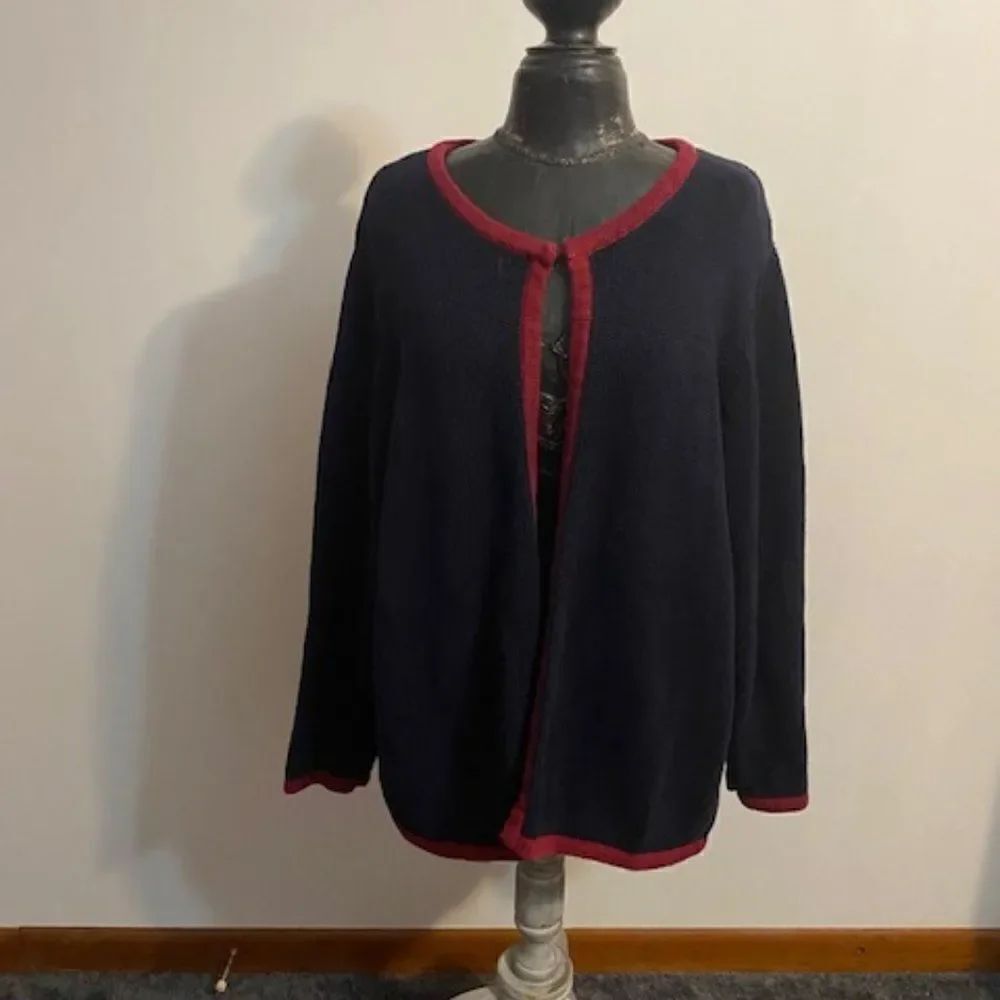C. J. Banks Knit Navy with Burgundy trim open cardigan, size 2X